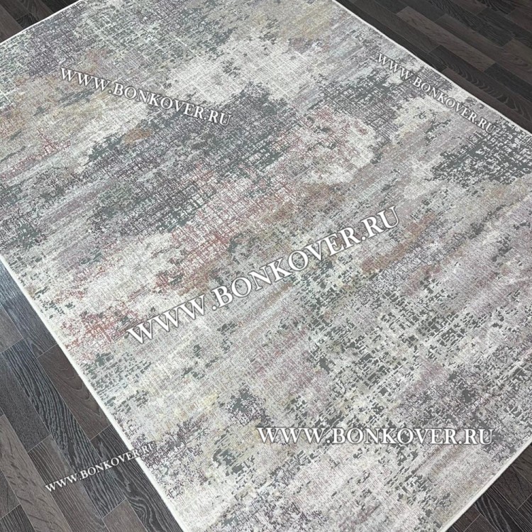 Современный Ковер из АртШелка Бледнорозовый с Серым 04